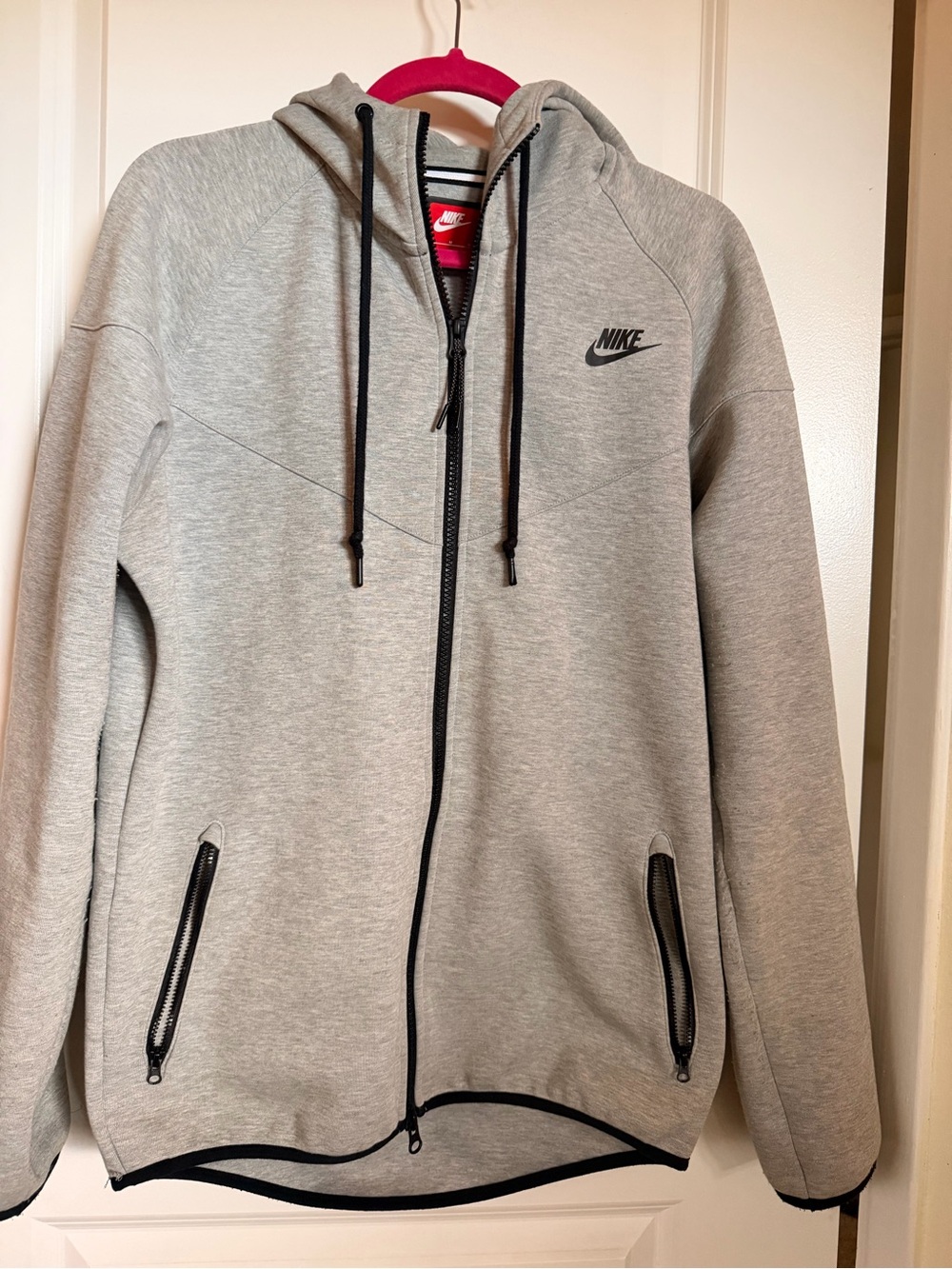 Nike Light Gray Full-Zip Hooded Jacket with Black Trim